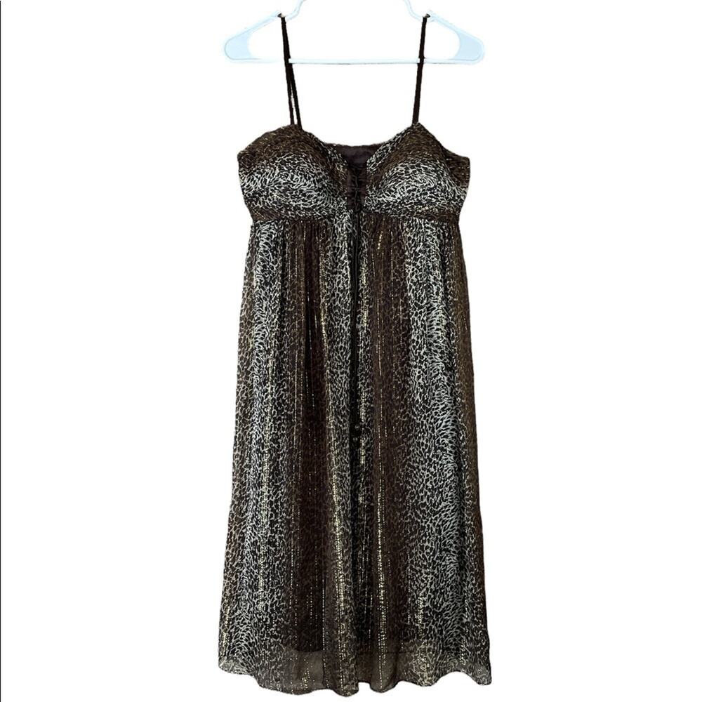 Nicole Miller Leopard Print Silk Chiffon Spaghetti Strap Dress SZ 6